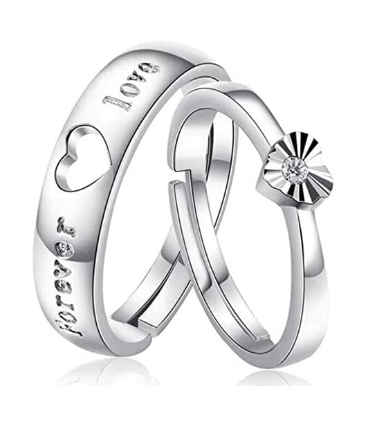 Adhvik Silver Valentines Day Stainless Steel Crystal Diamond Adjustable Size King And Queen Forever Love Heart Design With Nug Stone Romantic Couple Finger Rings With Red Box (B0B5LP1JP2) Amazon Price History, Amazon Price Tracker