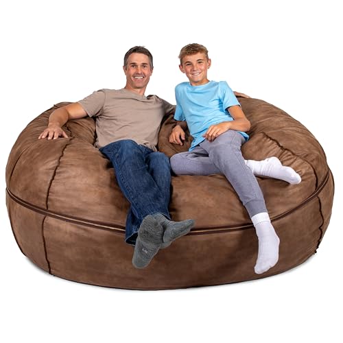Big Joe Fuf 8Ft Giant Foam Bean Bag Chair, Oversized Couch with Removable Cover for Kids, Teens, Adults, Coffee Soft Vegan Leather, 8 Foot