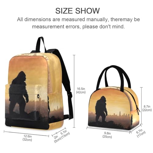 Sasquatch City Print Backpack Set with Lunch Bag, Large Capacity Travel Backpacks and Lunch Box Insulated for Commute Hiking Picnic2