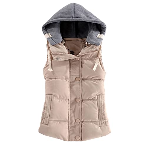 Gilet d'hiver à capuche femme chaud en coton beige simple boutonnage XL