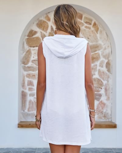 Bsubseach Terry Cloth Cover Up - Women Hooded Swimsuit Coverup Zipper Beach Coverups Sleeveless Swim Robes with Pockets4
