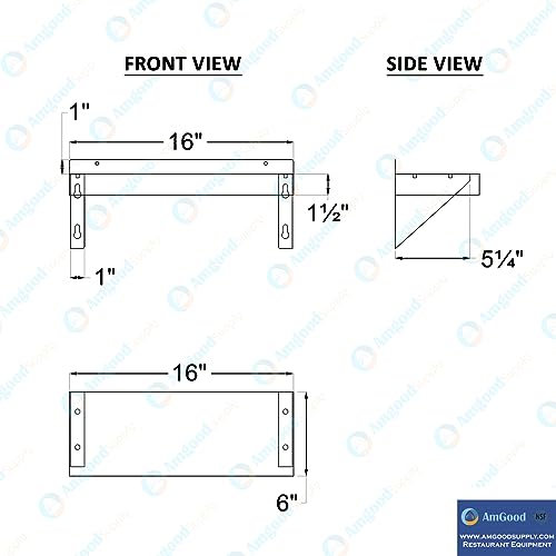 Image of AmGood Stainless Steel Wall Shelf | Appliance & Equipment Metal Shelving | Kitchen, Restaurant, Garage, Laundry, Utility Room | Heavy Duty | Squared Edge | NSF Certified (06 inch Width x 16 inch Length)