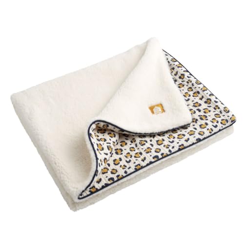 Sauthon Couverture bébé léopard en Gaze de Coton et Sherpa (Ecru/Noir, Bébé)