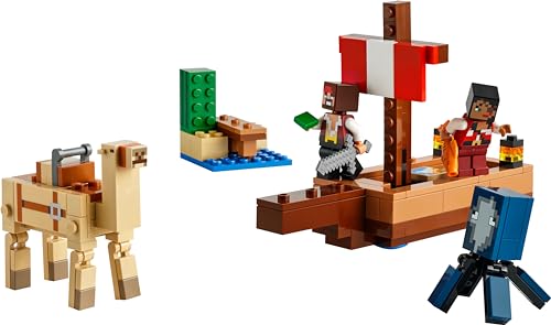 LEGO Minecraft Le Voyage du Bateau Pirate - Jouet Bateau avec 2 Pirates & 2 Figurines d'animaux - Accessoires Dont Une Épée & Une Carte - Cadeau pour Gamer, Garçon ou Fille dès 8 Ans 21259