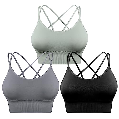 Image of Sykooria 3 Pack Strappy Sports Bra for Women Sexy Crisscross for Yoga Running Athletic Gym Workout Fitness Tank Tops