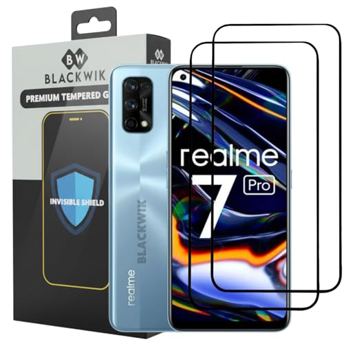 Image of Blackwik Tempered Glass Screen Protector for Realme 7 Pro with Edge-To-Edge Protector Coverage | Easy Installation Kit (Black) (Pack Of 2)