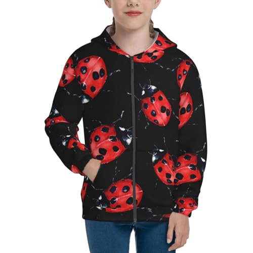 Beautiful Red Ladybug Kid Hoodies Boys Zip Up Sweatshirts Girls Pullover with Pocket3