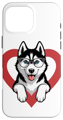Heart Siberian Husky Glasses Huskies Case for iPhone 16 Pro Max