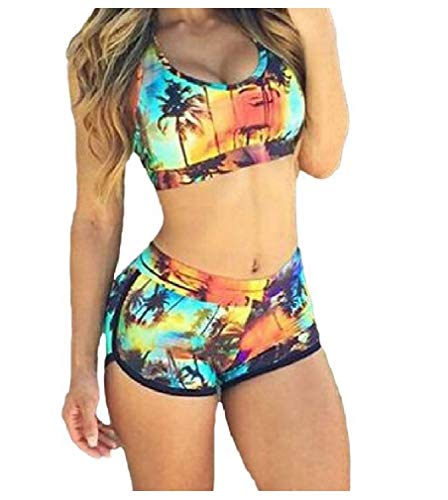 Conjunto de biquíni com estampa de 2 peças e stretch colorido e colorido, 1, Large