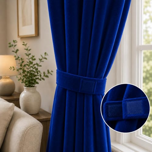 Image of Velvet Curtains | Heavy Soft Premium Velvet Drapes for Bedroom and Living Room | Semi Light Blocking, Thermal Insulated and Noise Reducing Door Panels | 6 Feet, Set of 2 (Dark Blue)