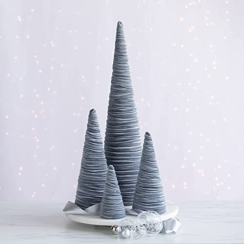 Image of Your Heart's Content Velvet Trees Set of 4 Gray, Winter Wedding Centerpiece, Valentine Tabletop, Neutral Mantle Accent, Artisan Cozy Gift for, Seasonal Entryway, Made in USA (Gray)