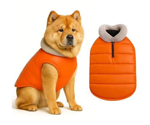 Image of The Pets Company Dog Winter Coat Jacket, Clothes, Windproof, Waterproof, Light Weight, Washable, Ultra Warm Thick Fleece Lined Dog Vest for Cold Weather Protection, (Orange, Large - 24 Inch)