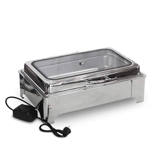 Image of Malabar Stainless Steel Electric Chafing Dish with Transparent Lid, Rectangular Chafing Dish Set with Hydraulic Lid, Mirror Finished Buffet Food Warmer (Electric, 9 LTR)
