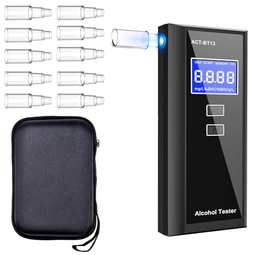 Swetfela Alkoholtester mit 10 Mundstücken Tragetasche - Präziser Tragbarer Alkotester Digitales LCD Alkoholmessgerät 50 Speicherplätze für Auto & Privat