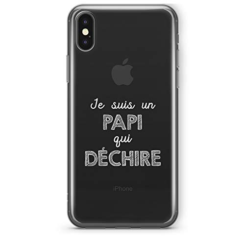 ZOKKO Case for iPhone XS Max Je suis Un Papi Qui Déchire, Transparent Soft White Ink