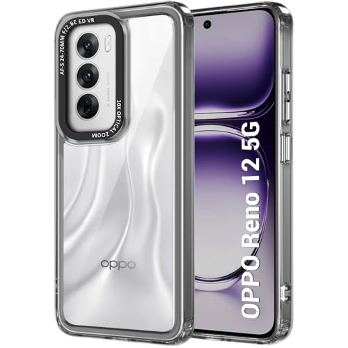 Image of TheGiftKart Hybrid Shockproof Back Cover Case for Oppo Reno 12 5G | Stylish Camera Border | Electroplated Buttons | Crystal Clear Hard Back Cover Case (TPU & PC, Smoked Bumper)