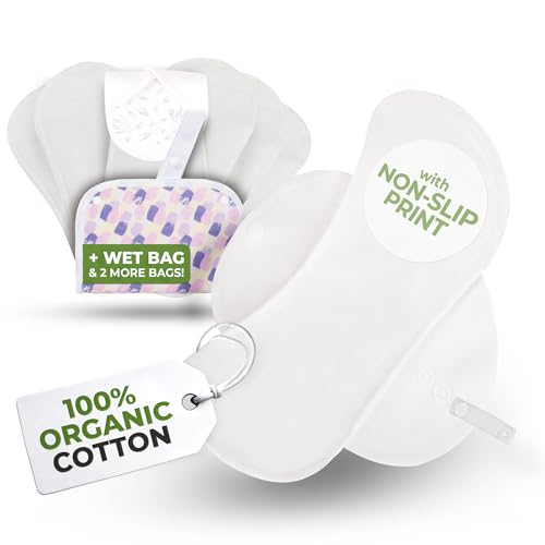 Salvaslip reutilizables antideslizantes en algodón orgánico para flujo blanco (S, 7 uds.); lavables a alta T°, 100% transpirables y suaves, salvaslip tela cómoda, protección femenina diaria (sin PUL)