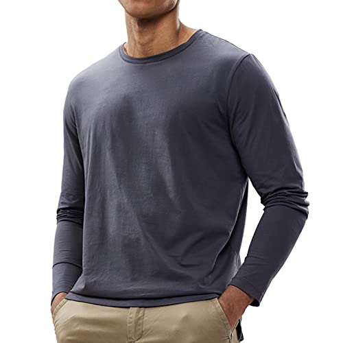 Mier Mens Long Sleeve Shirt Soft Stretch Combed Cotton Tees Shirts Crew Neck Classic Work Casual T-Shirt, Tagless, Dark Grey, Medium #TOP4