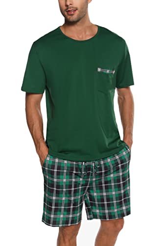 Sykooria Mens Pajamas Set Cotton Pajamas Shorts Set Short Sleeve Pjs Sets Soft Sleepwear S-XXL
