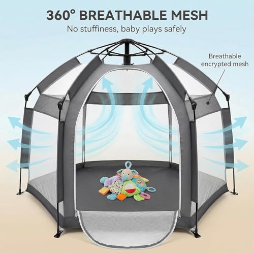 Image of Palopalo Black Pop Up Baby Beach Tent - UPF50+ Sun Protection Canopy & Mosquito Net, Instant Setup Portable Playpen for Indoor & Outdoor Play, Lightweight Pack and Play Yard