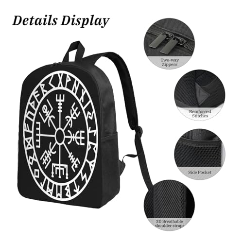 Vegvisir Nordic Viking Rune Compass Norse Germanic Mythology Symbol 17 Inch Backpack Sets Lunch Bag Lightweight Daypack for Men Women 3Pcs3