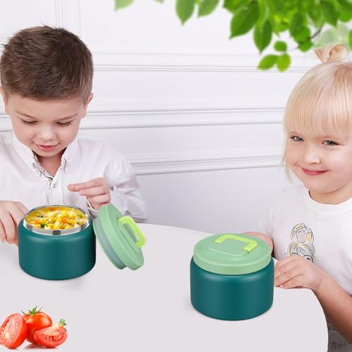 Image of PIQUEBAR Small Lunch Thermo Food Container Stainless Steel,Food for Preschool Travel (Green)
