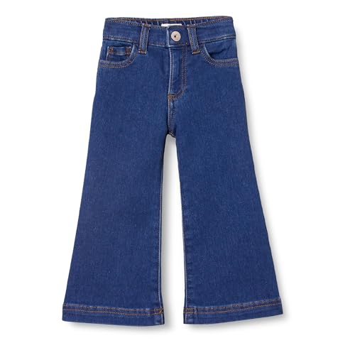 Vaqueros anchos para niñas en denim azul clásico lavado medio con cintura elástica cómoda