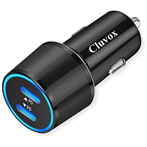 Cluvox 20W Dual USB C Fast Car Charger for iPhone 16/15 Pro Max/Plus/14/13/12/11/X/XS/XR/8/iPad Pro, Galaxy S23/S22 Cigarette USB Charger Adapter, Google Pixel 8/7 Type C Automobile Charger Cover
