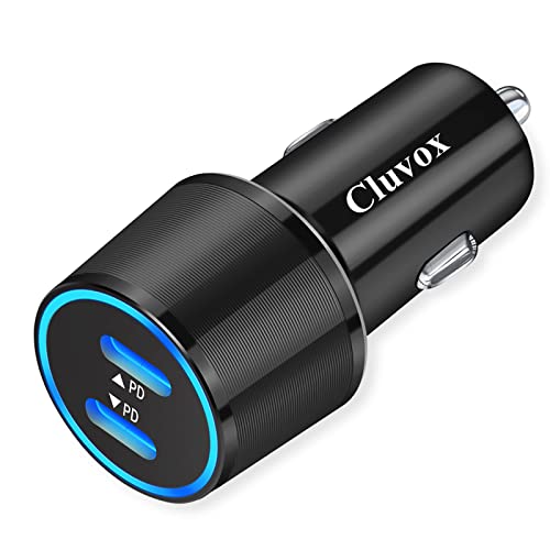 Cluvox 20W Dual USB C Fast Car Charger for iPhone 16/15 Pro Max/Plus/14/13/12/11/X/XS/XR/8/iPad Pro, Galaxy S23/S22 Cigarette USB Charger Adapter, Google Pixel 8/7 Type C Automobile Charger