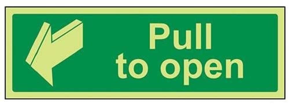 V Safety Glow In The Dark Pull To Open Door Sign - 300mm x 100mm - Rigid Plastic