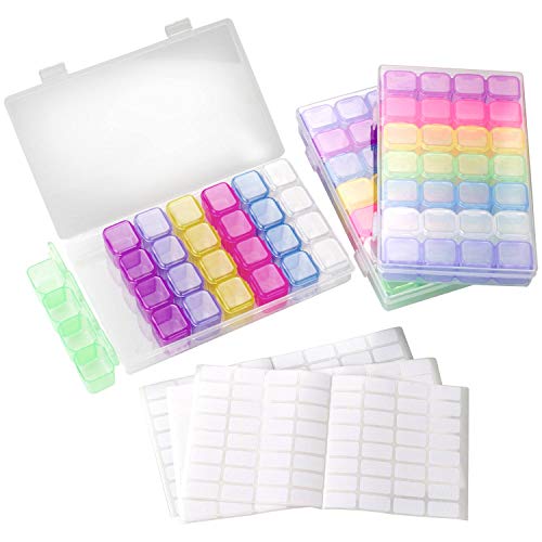 STARVAST Boîte de Rangement 3 Pack 28 Compartiments,Diamant Boîte Organisateur? Removable Clair Plastique Boîte pour Bijoux,Boucles D'oreilles etc avec 3Pcs Sticker (Blanc et Multicolore)