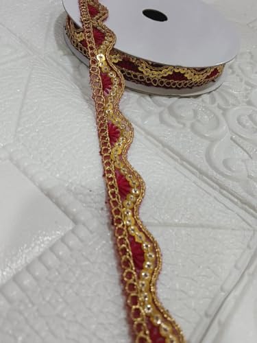 Image of Designer Golden Wave Lace Border for Blouse Saree Dupatta Lehenga Craft Decoration and Ethnic Sewing Accessories (RM-LACE49-2)
