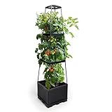 GENMOUS 3 Tiered Tomato Planter with Trellis for Small Climbing Vegetables Growing Plants, 45” Raised Garden Bed Planter Box Tomato Cage Tomato Planters for Patio Indoor Outdoor Vegetables （1 Pack）