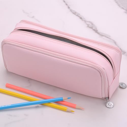 Image of Large Capacity Special Aesthetic Pencil Case Organizer with 3 Compartments, Big Preppy School Pencil Pouch Bag for Girls Women Adults, Pencil Holder Pen Pouch Cases (Pink 1)