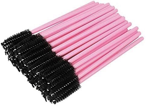 50 PCS Disposable Eyelash or Eyebrow Brushes Eyelash and Eyebrow Extensions Brush Applicator Lightweight Compact Makeup Brush Tool (Pink/Black)