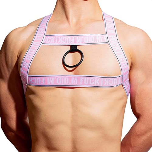 Mens Chest Harness Belt Elastic Shoulder Body Strap Cosplay Costume Halter Belt for Men Harness Belt Body Chest Elastic (Alphabet model2, pink)