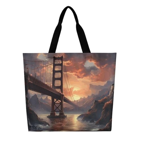 Bridge Large Grocery Tote Bag Women Fashion Handbag Duty Reusable Shoulder Bag for Travel Vacation Shopping Beach Bags3