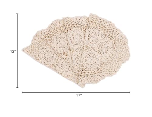 Phantomon Lace Doilies Handmade Crochet Placemats Cotton Doilies Cloth Lace, Pack of 4, Oval Shape, 12 x 17 inch (Beige)
