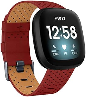 Strap Compatible with Fitbit Versa 3 / Fitbit Sense Strap Leather, Genuine Leather Replacement bands Compatible with Versa 3, Women Man (Small, Black)
