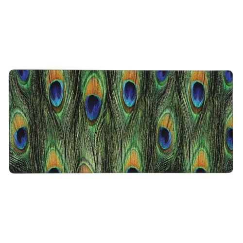 Tapis de souris grand format motif paon en caoutchouc premium et tissu haute densité