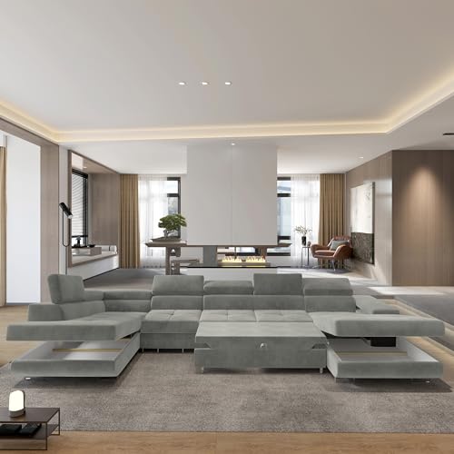 Masseno Ecksofa VELORA L-S mit Schlaffunktion U-Form, Sofa mit Bettkasten, Wohnzimmersofa, Couch, Soffa, Bettsofa, Couchgarnitur- Wrzosowy, Monolith 62 – Bild 3