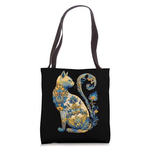Bolso Tote Estilo Vintage con Bandera de Ucrania y Gato Floral miniatura 1