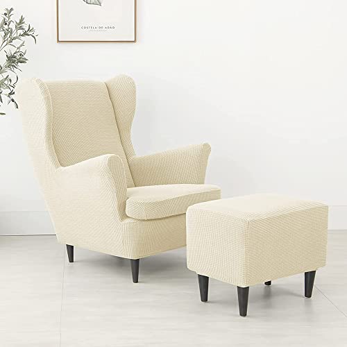 Funda para sofá que no se mueve protector beige elástico de sillón y puf 3