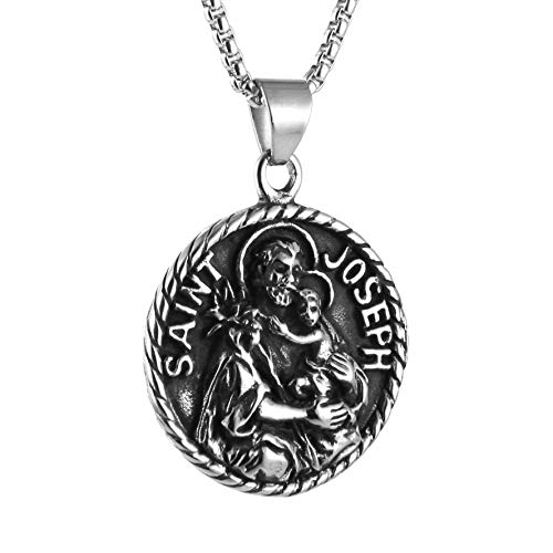 AsAlways Saint Joseph Necklace Stainless Steel Catholic Patron Saints Medal Jewelry, Traveler Medallion Blessings Gift3