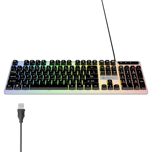 Image of Zebronics Wired Keyboard & Mouse Combo, 104-Key, 1200 DPI, ₹ Key & Multimedia Controls, Ergonomic Mouse, 1.3m Cable, Multicolor LED (War 2, White + Black)