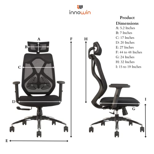 Image of INNOWIN Tokyo Office Chair,High Back Mesh Ergonomic Home Office Desk Chair with 3 Years Warranty, Adjustable Armrests,Adjustable Lumbar Support,Tilt Lock Mechanism (Black)