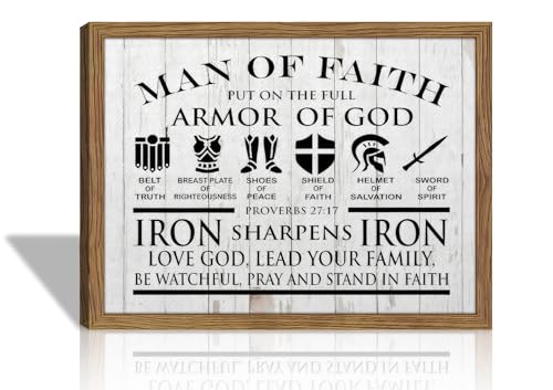 Dytila Man of Faith Bible Verses Wall Decor – Framed Scripture Wall Ar for Office, Gym, Prayer Room or Study Room, Armor of God Christian Canvas Prints, 12x16 inch Inspirational Religious Paintings