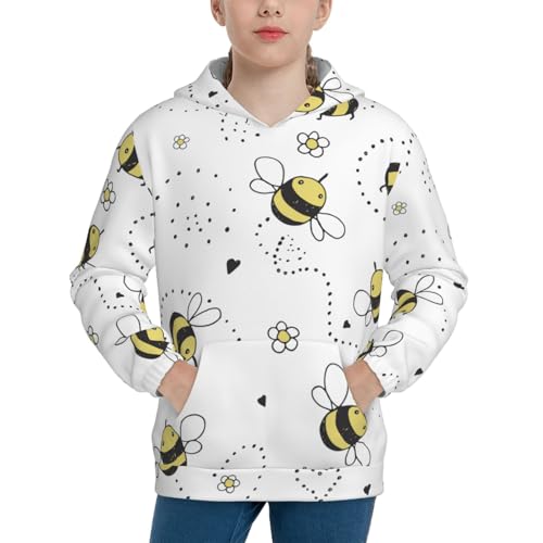 Cartoon Doodle Cute Bees Kids Pullover Hoodies Boys Sweatshirts Girls Athletic Clothes with Pocket