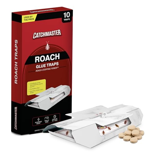 Catchmaster Cockroach Trap with Powerful Food-Based Bait – Glue Traps (10-Pk) Roach Killer for House – Kitchen, Bathroom & Garage, Indoor Pest Control and Bug Catcher Solution