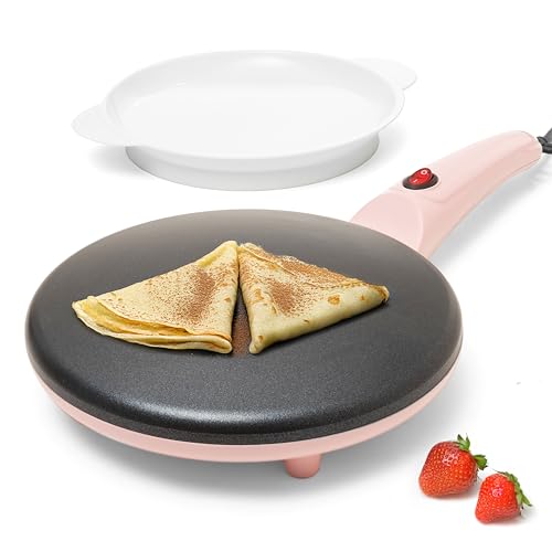 Image of Moss & Stone Pink Electric Crepe Maker, 8 inch Portable Nonstick Crepe Pan